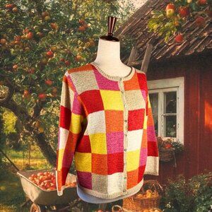 VTG Marisa Christina Colorblock Grandmacore Cottagecore Cardigan Sweater Sz M